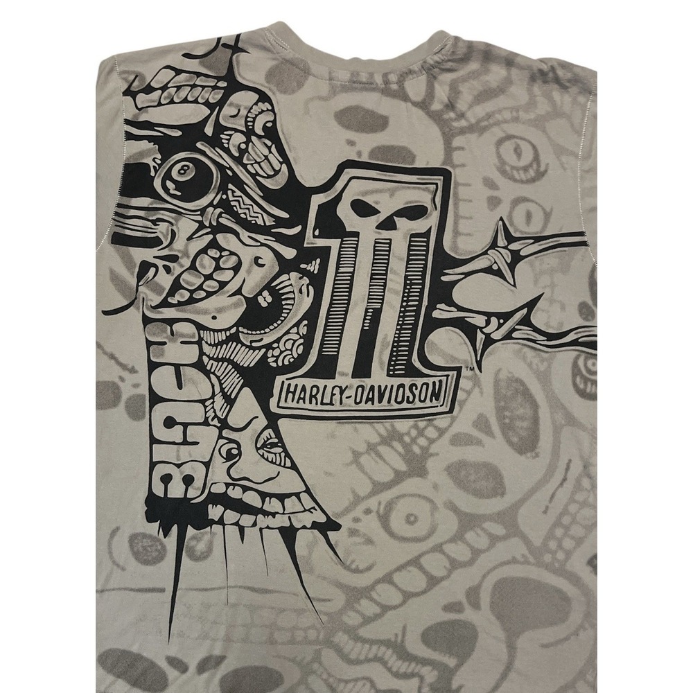 Harley-Davidson Punisher Skull Logo Long Sleeve Henley Shirt Biker Brown 2XL - Picture 5 of 9